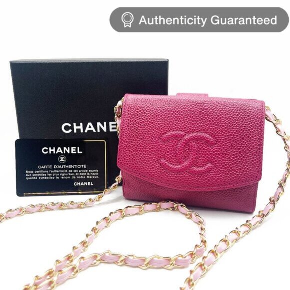 CHANEL Handbags - Authentic CHANEL CC Caviar Leather Wallet on Chain Card Case Flap Purse Hot Pink